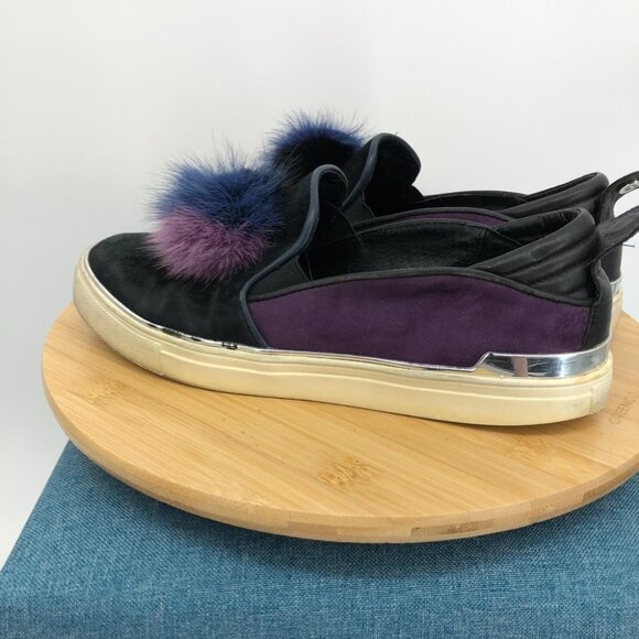 The Wishbone Collection Black and purple suede Pom Pom slip  on sneakers size 9 - Picture 12 of 16